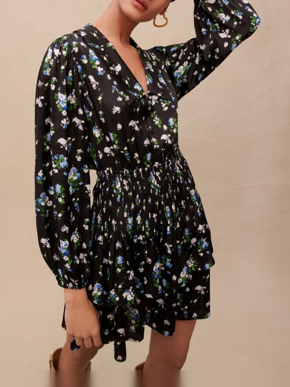 maje Radjila Long Sleeve Floral Print Dress New